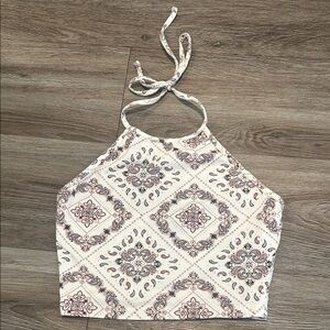 Forever 21 Cream Halter Bandana Print Crop Top